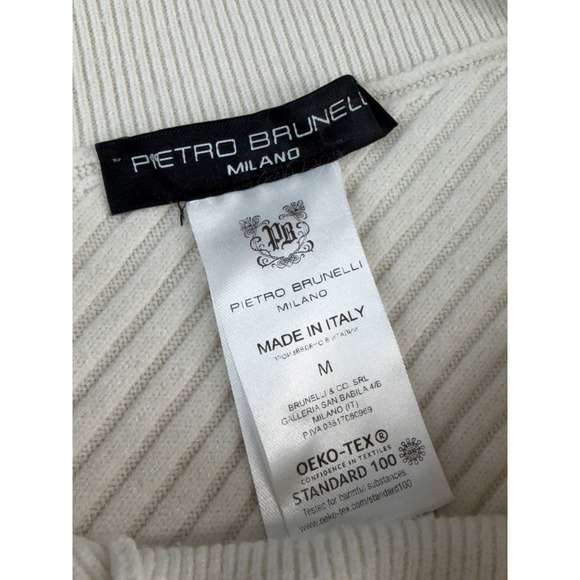 Pietro Brunelli Milano Ribbed Knit Long Sleeve V Neck Midi Dress Cream M - Picture 6 of 6